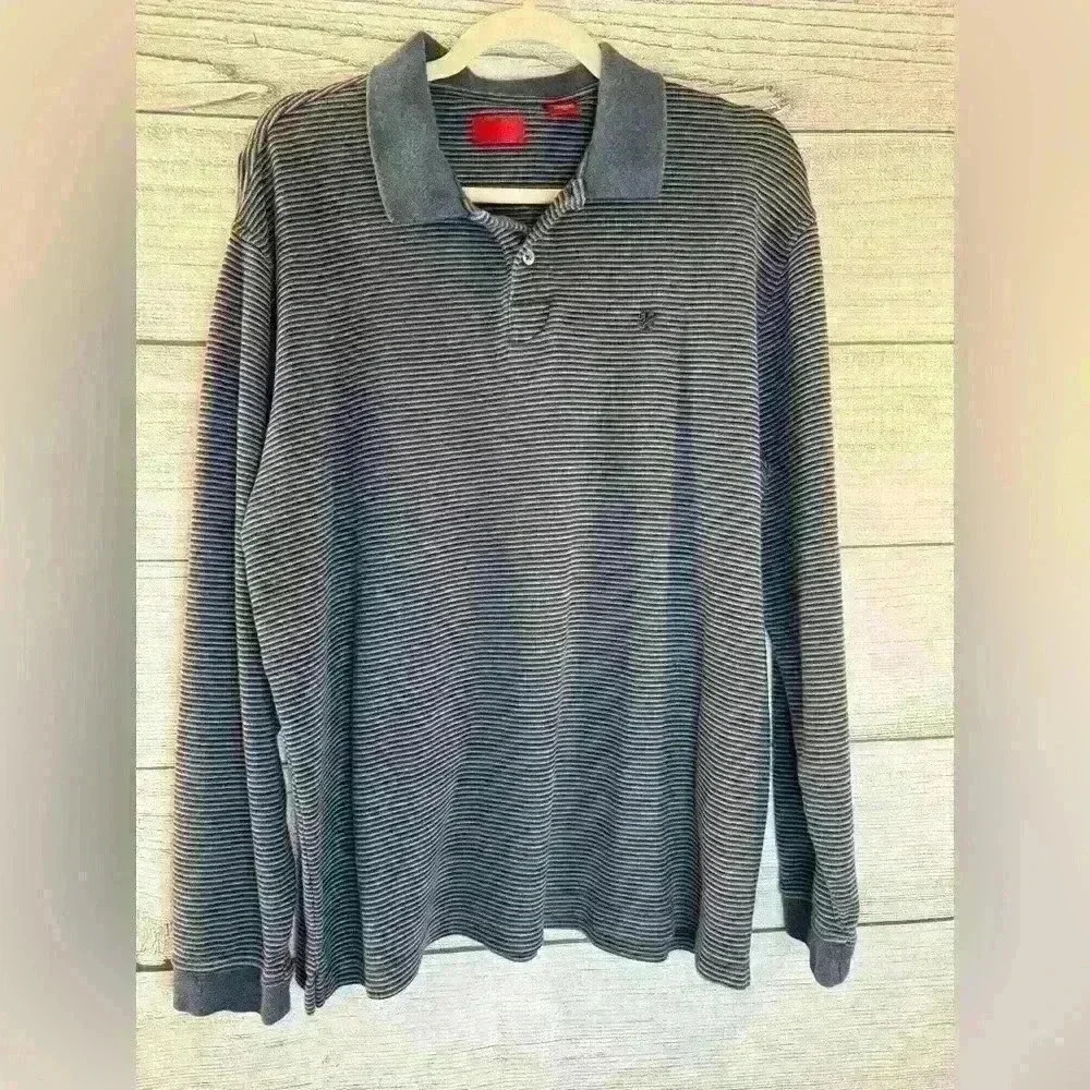 Izod Men’s XL Long Sleeve Polo Shirt – Soft Striped Casual Top